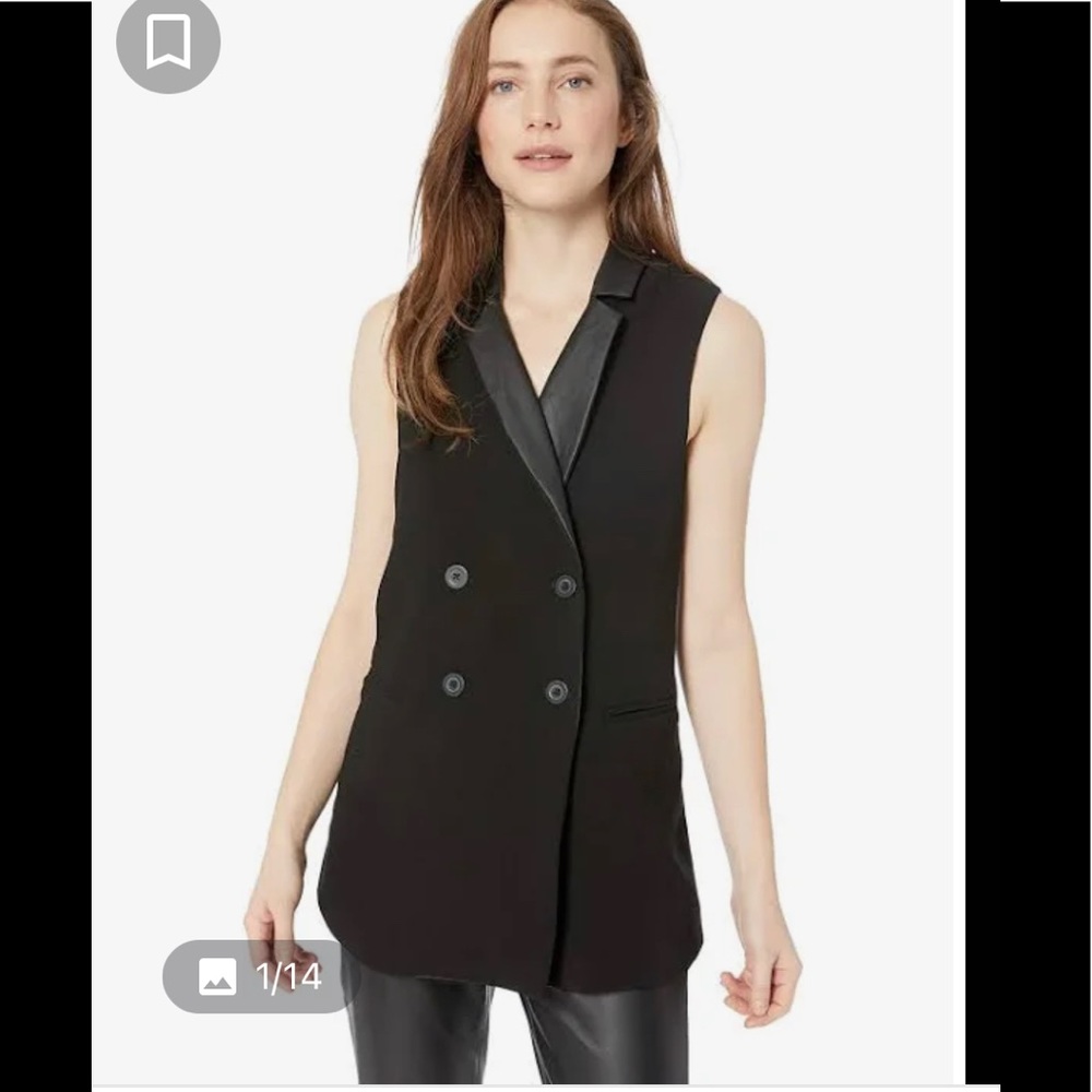 NWT BCBGeneration Womens Faux Leather Trim Vest Tuxedo Vest Blk Top Sz XS R:$118